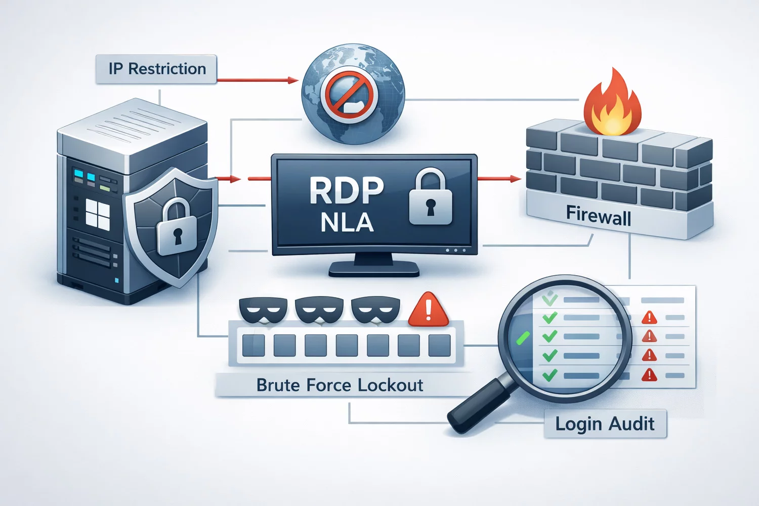 Настройка строгого доступа по RDP на Windows Server 2022 в VDS: NLA, блокировки, Firewall и аудит