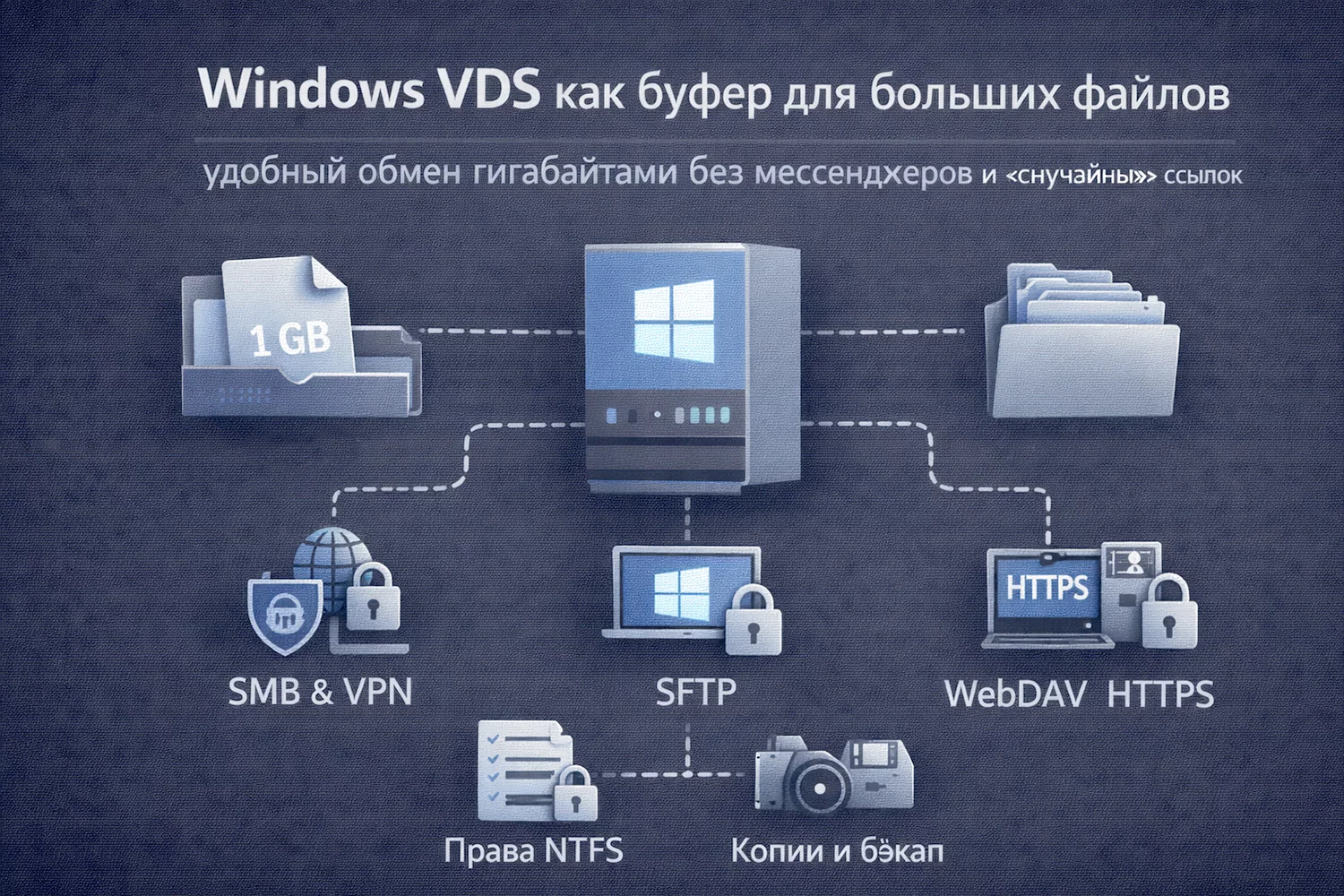 Windows VDS для больших файлов – безопасный обмен гигабайтами без мессенджеров и случайных ссылок